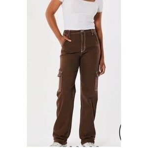 Hollister Women's Brown Ultra High Rise Dad Jean‎ Cargo Pants Women's 0 Reg (24)